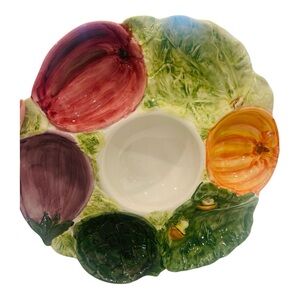 Bordallo Pinheiro Majolica Vegetable Crudité Platter w Center Dip Bowl Portugal